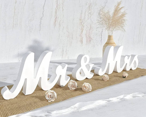 MR & MRS White Wooden Table Sign